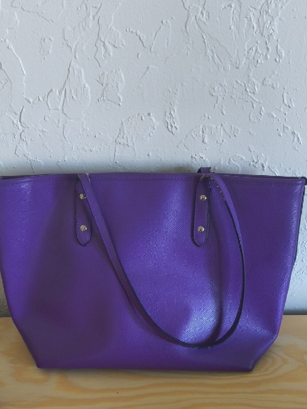 Coach Purple Leather Tote with Gold Logo Hardware - Picture 3 of 6